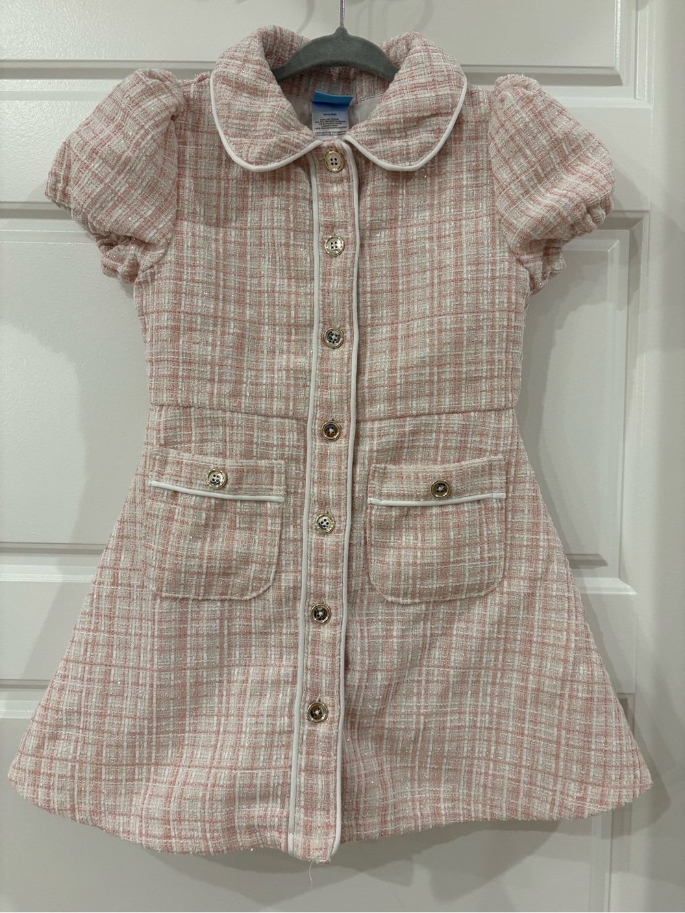 Draper James Pink and Cream Tweed Button-Front Dress